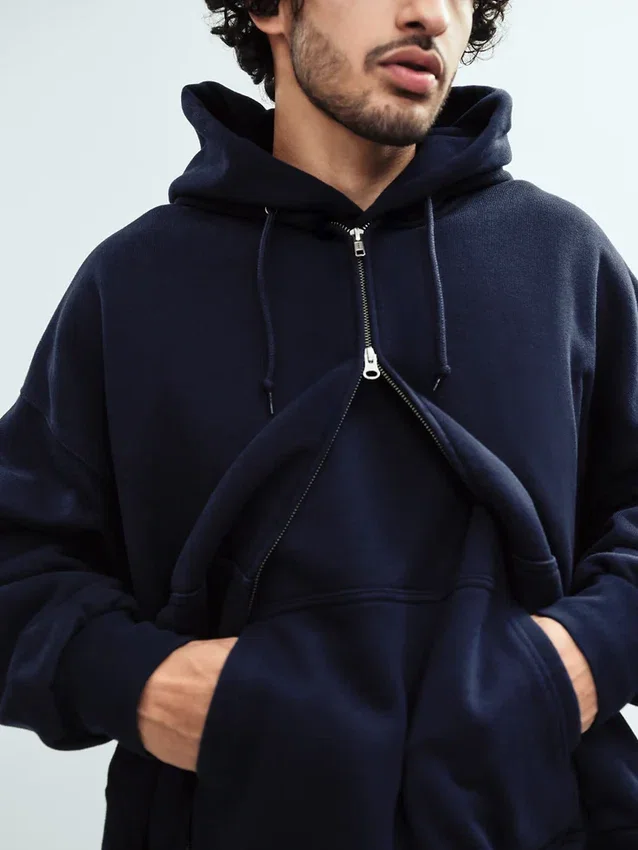 Sudadera con capucha y cremallera de felpa francesa extra gruesa para adultos