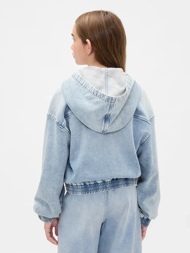 Sudadera con capucha y cremallera de mezclilla de punto para niños
