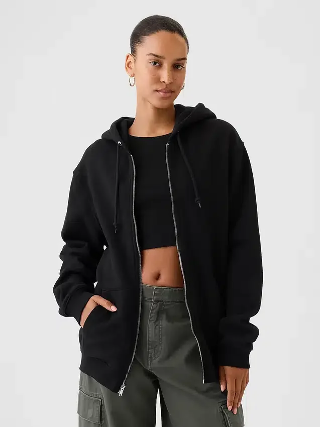 Sudadera con capucha y cremallera holgada Vintagesoft para adultos