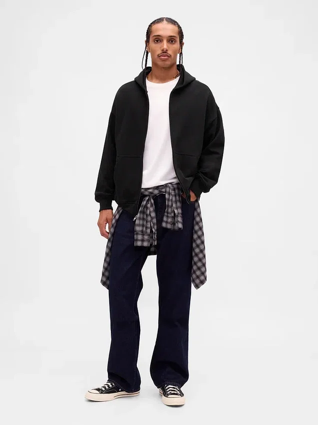 Sudadera con capucha y cremallera oversize de peso pesado para adultos