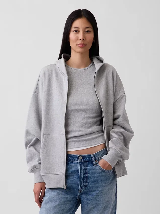 Sudadera con capucha y cremallera oversize de peso pesado para adultos