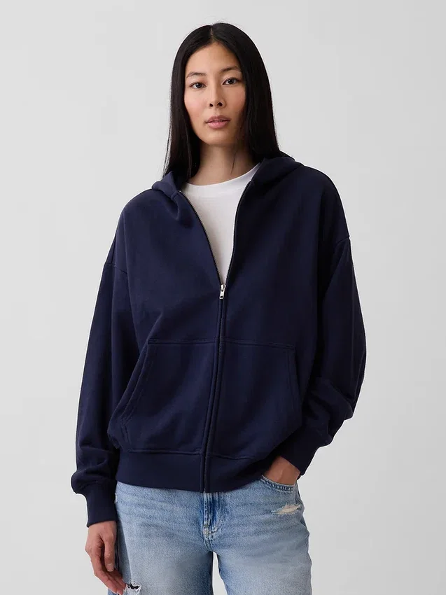 Sudadera con capucha y cremallera oversize de peso pesado para adultos