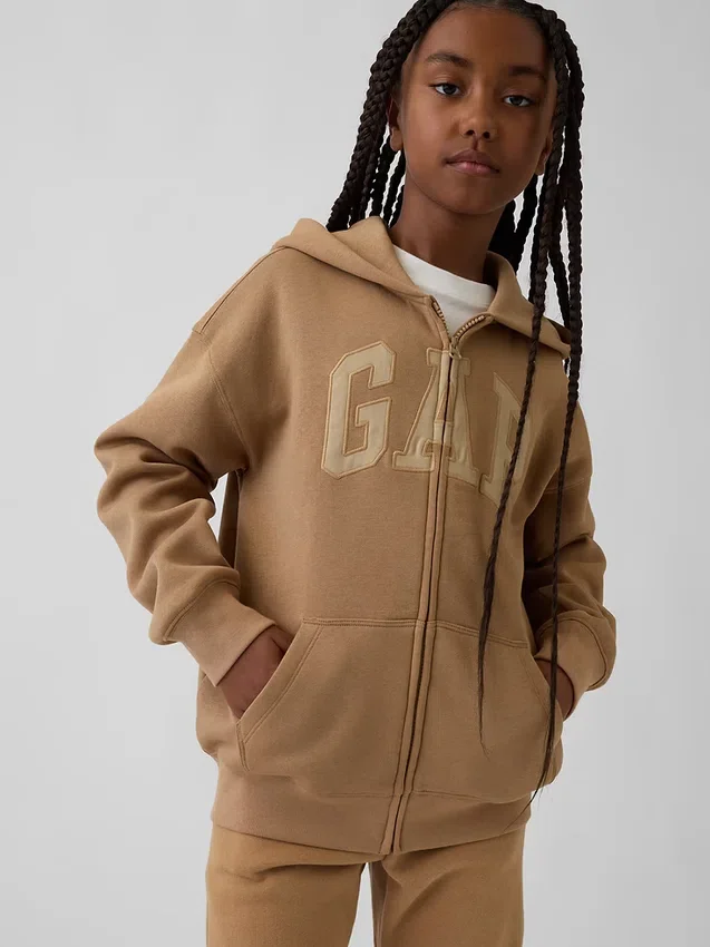 Sudadera con capucha y cremallera para niños con logotipo Vintagesoft