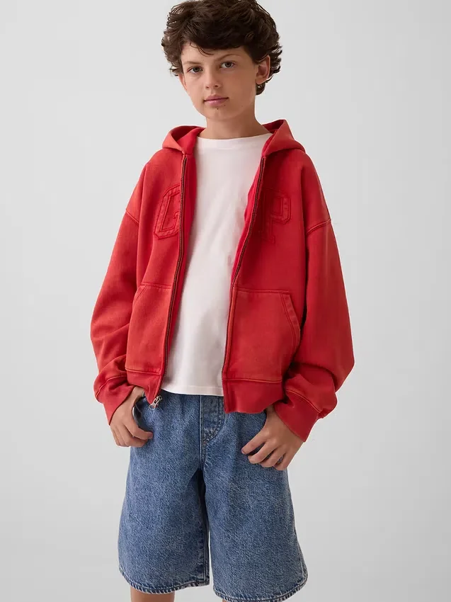 Sudadera con capucha y cremallera para niños Vintagesoft Relaxed Logo