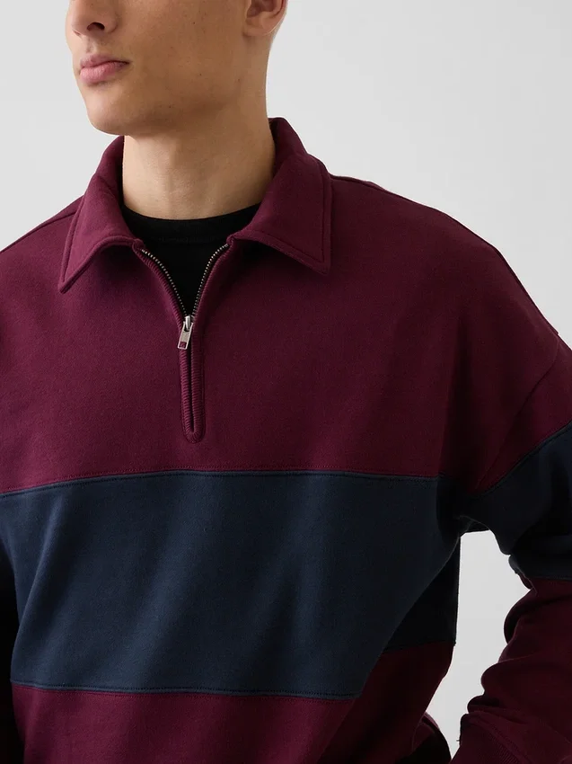 Sudadera de felpa de mezcla de algodón, gruesa y de corte oversize, con rayas y media cremallera