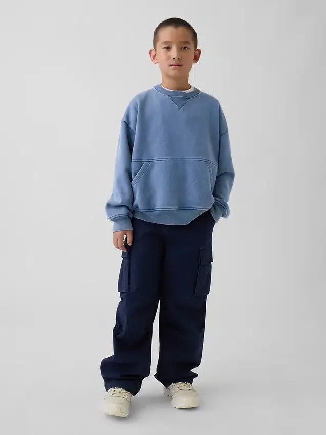 Sudadera infantil Vintagesoft de corte holgado con cuello redondo y bolsillo