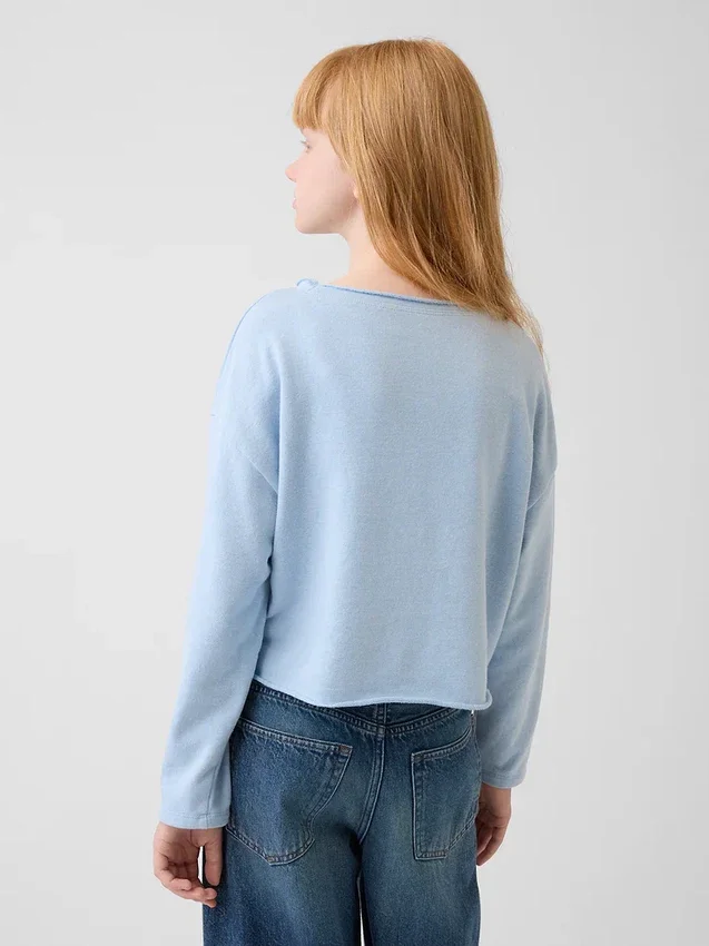Sudadera infantil Vintagesoft de felpa con cuello ancho y logotipo