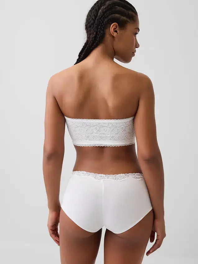 Sujetador bandeau de algodón orgánico elástico con ribete de encaje