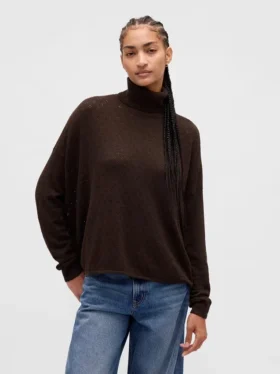 Suéter de cuello alto oversize con punto calado