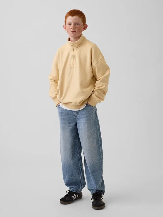 Suéter de felpa Vintagesoft para niños, corte holgado y media cremallera