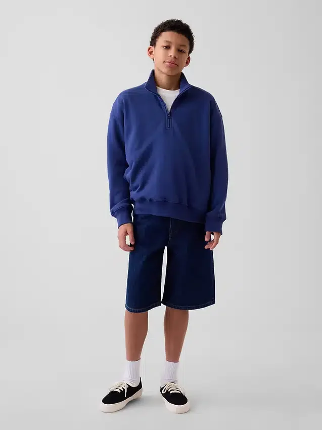 Suéter de felpa Vintagesoft para niños, corte holgado y media cremallera