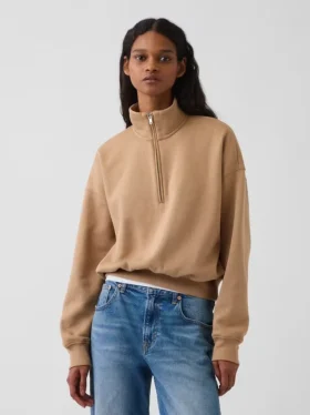 Suéter oversize con media cremallera y cuello en cuña Vintagesoft