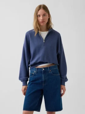 Suéter oversize de algodón texturizado con media cremallera