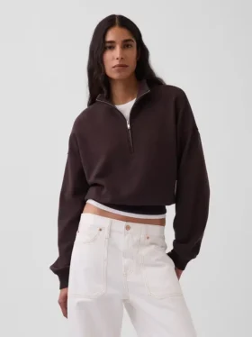 Suéter oversize de algodón texturizado con media cremallera