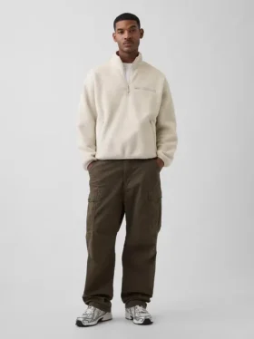 Suéter oversize de sherpa con media cremallera