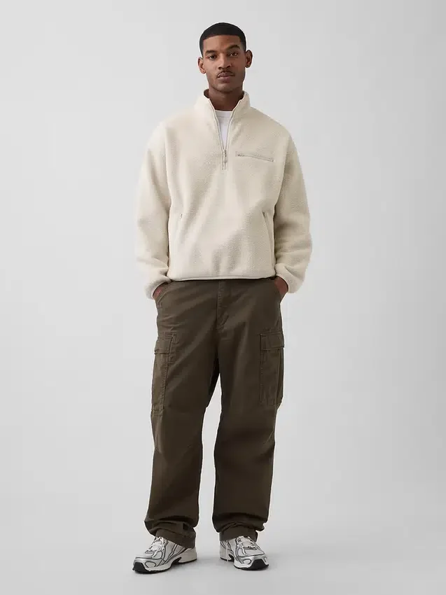Suéter oversize de sherpa con media cremallera