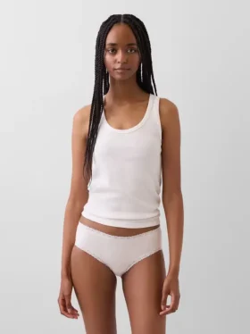 Tanga de algodón orgánico elástico con ribete de encaje