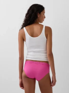 Tanga de algodón orgánico elástico con ribete de encaje