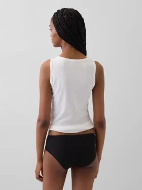 Tanga de algodón orgánico elástico con ribete de encaje
