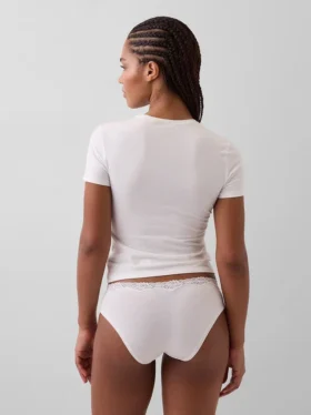 Tanga de algodón orgánico elástico con ribete de encaje
