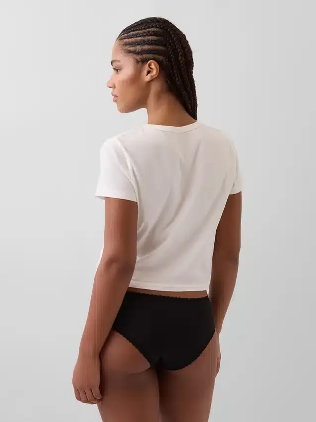 Tanga de algodón orgánico elástico con ribete de encaje