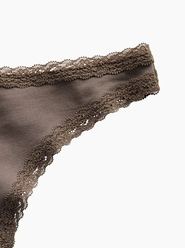 Tanga de algodón orgánico elástico con ribete de encaje