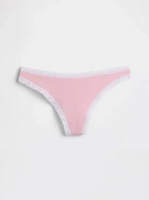 Tanga de algodón orgánico elástico con ribete de encaje