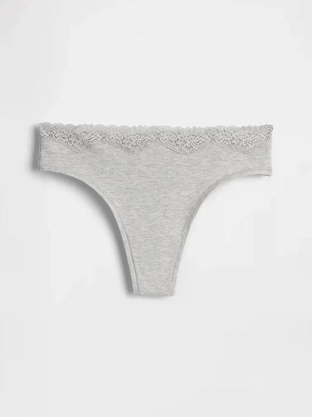 Tanga de algodón orgánico elástico con ribete de encaje