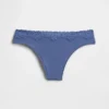 Tanga de algodón orgánico elástico con ribete de encaje