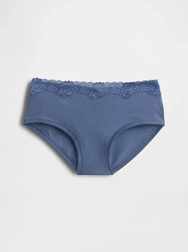 Tanga de algodón orgánico elástico con ribete de encaje