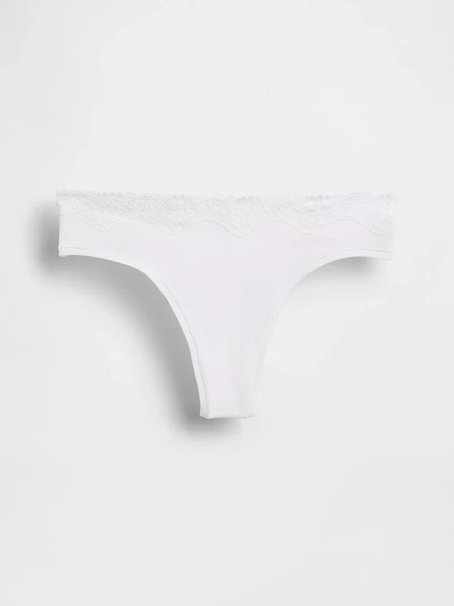 Tanga de algodón orgánico elástico con ribete de encaje