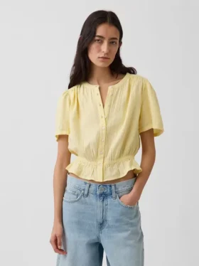 Top corto con peplum de gasa de algodón