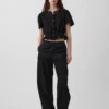 Top corto con peplum de gasa de algodón