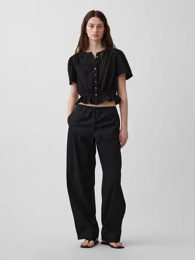 Top corto con peplum de gasa de algodón