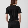 Top corto con peplum de gasa de algodón