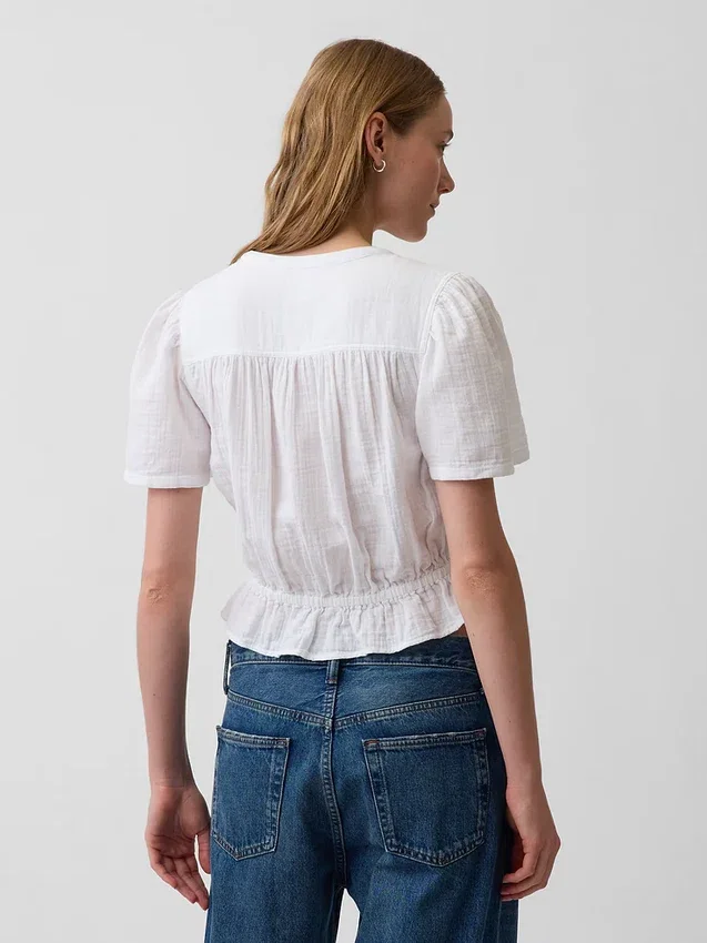 Top corto con peplum de gasa de algodón