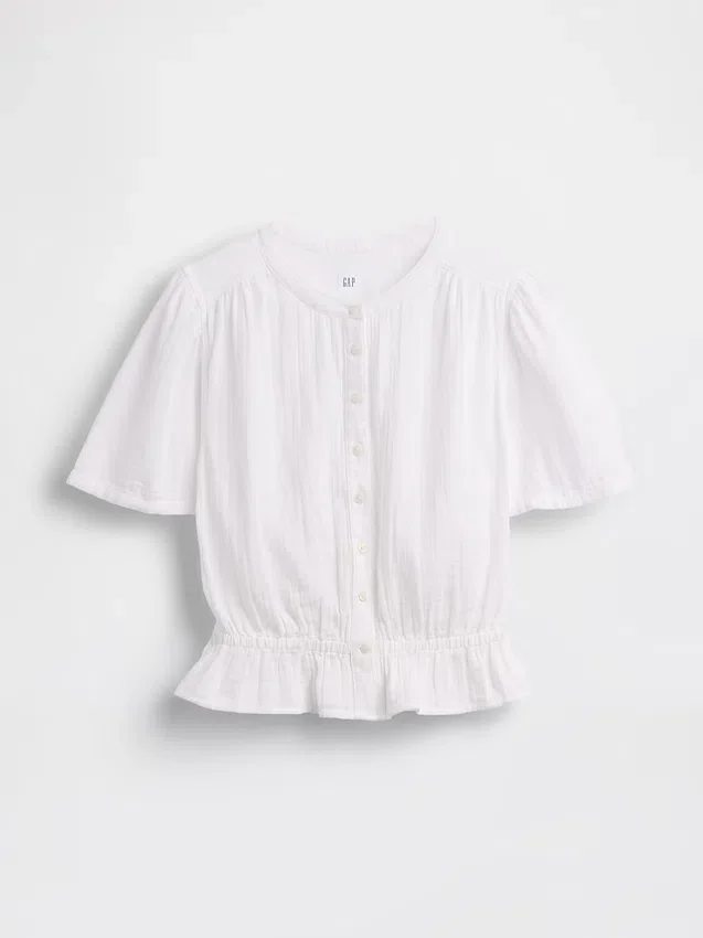 Top corto con peplum de gasa de algodón