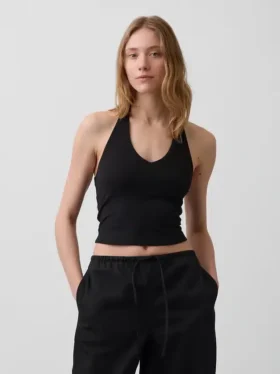 Top corto de cuello halter de tejido tupido