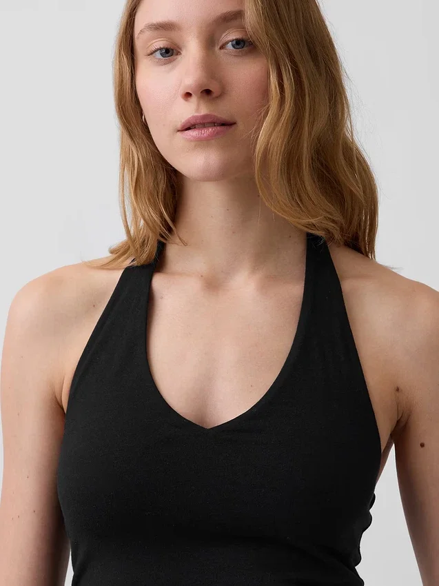 Top corto de cuello halter de tejido tupido