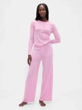 Top ligero de pijama CashSoft con diseño de corazones en punto calado