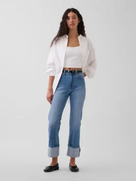 Vaqueros de talle alto, con dobladillo, estilo recto y ajustado de los 90
