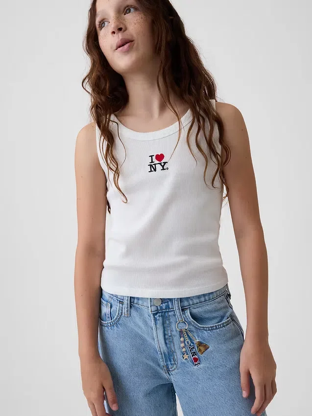 Vaqueros holgados de talle bajo para niños con bordado «I Heart NY»