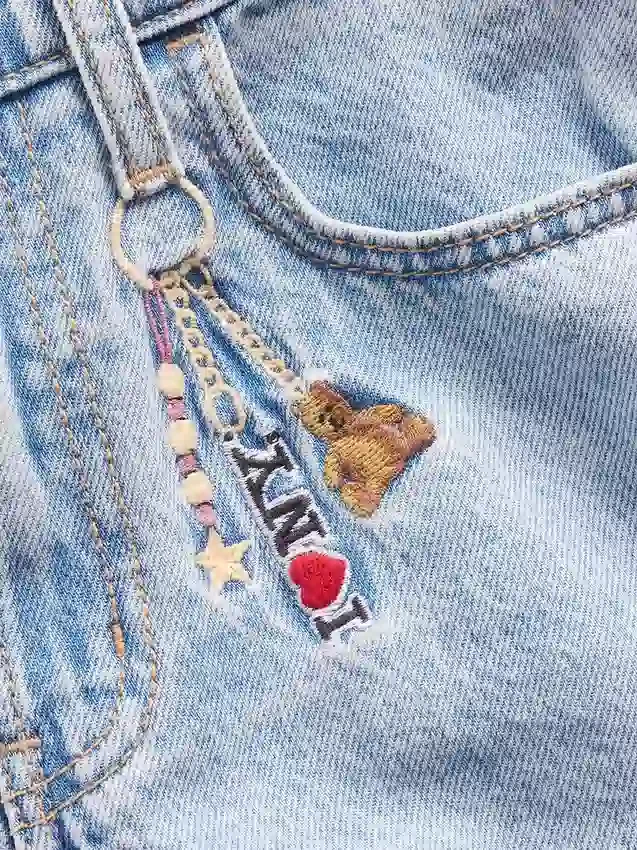 Vaqueros holgados de talle bajo para niños con bordado «I Heart NY»