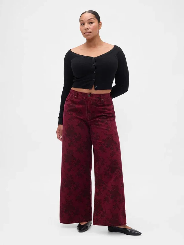 Vaqueros holgados de talle medio con estampado floral