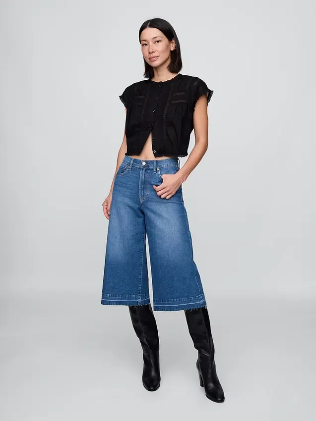 Vaqueros tipo culotte de mezclilla de talle alto