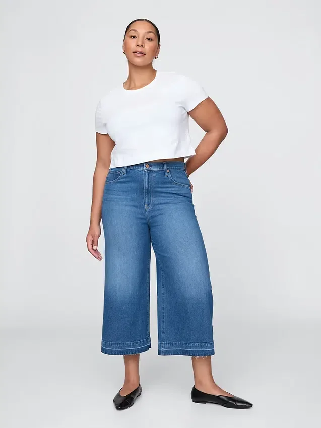 Vaqueros tipo culotte de mezclilla de talle alto