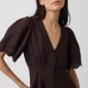 Vestidito tipo camisa mini ajustado en la cintura de mezcla de lino