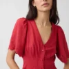 Vestidito tipo camisa mini ajustado en la cintura de mezcla de lino