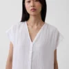 Vestido camisero de gasa de algodón con cintura baja