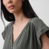 Vestido camisero de gasa de algodón con cintura baja